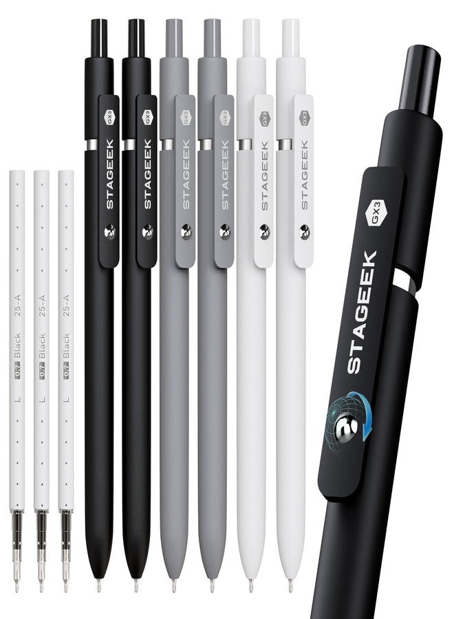 STAGEEK Black Gel Pens GX3, 6 Pcs Fine Point Smooth Writing Pens with 3 Extra Refills, Quick Dry Black Ink Pens for Journaling, Office, Note Taking, School Supplies, Nurse Aesthetic(Black Gray White) - Image 1
