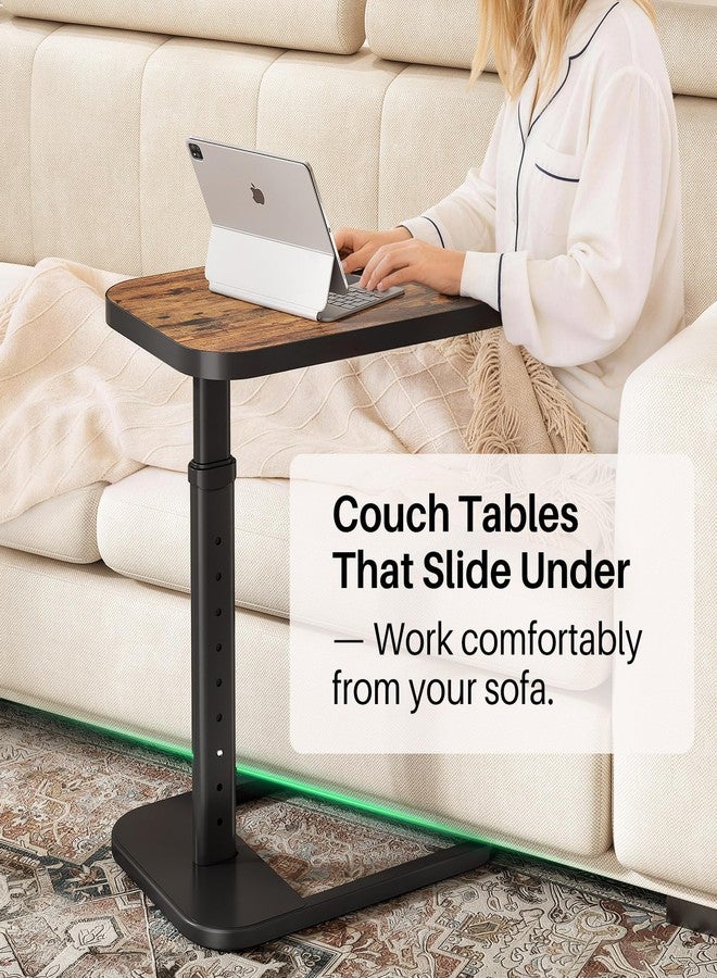 Kitstorack Adjustable Height C-Shaped End Table, 9-Level Side Table with Thickened Metal Rounded Edge, Couch Table Slides Under Sofa or Bed, Eating, Working, TV Tray Table for Small Spaces, Brown - Image 5