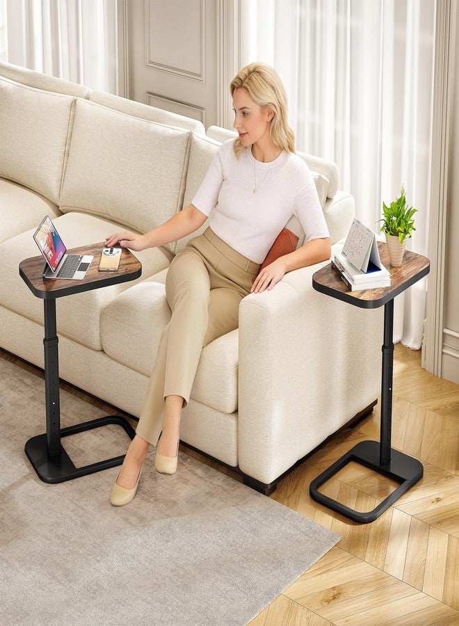 Kitstorack Adjustable Height C-Shaped End Table, 9-Level Side Table with Thickened Metal Rounded Edge, Couch Table Slides Under Sofa or Bed, Eating, Working, TV Tray Table for Small Spaces, Brown - Image 2