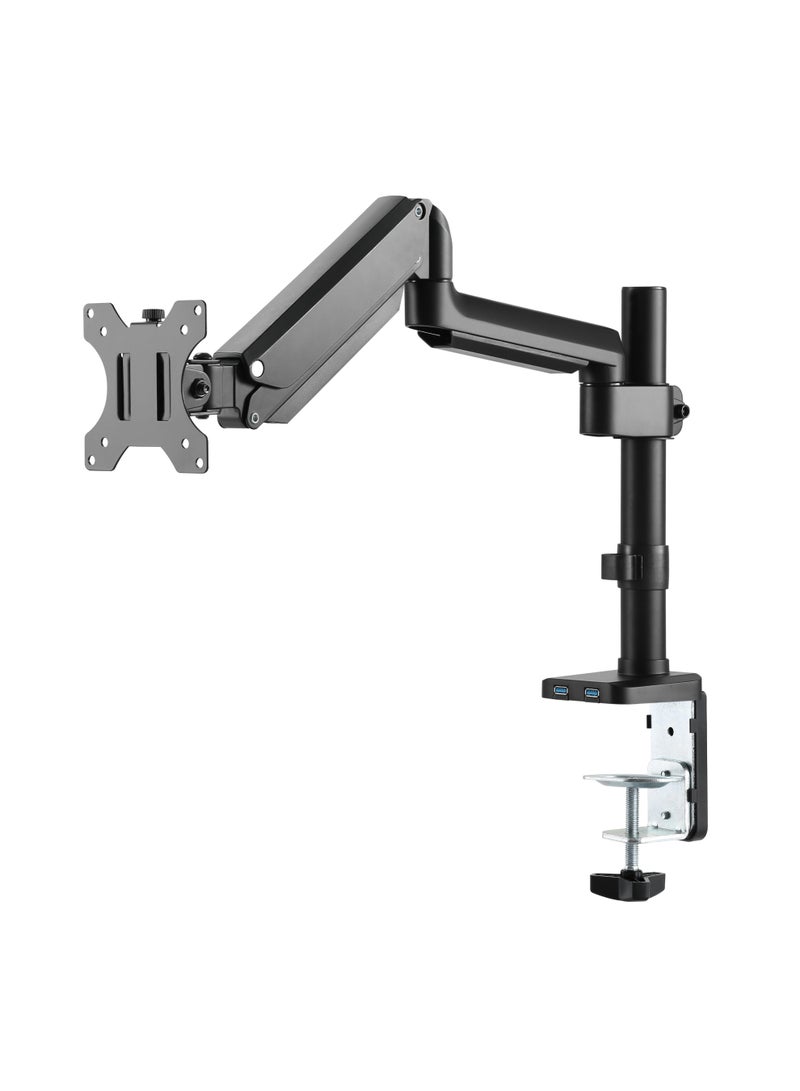 Skill Tech Skilltech SHT26 C012UP Gas Spring Single Monitor Arm 17–32", 1.5–8kg Load, USB 3.0 Ports, Full Motion Tilt/Swivel/Rotation, Max VESA 100×100, Clamp & Grommet Installation – Matte Black - Image 3