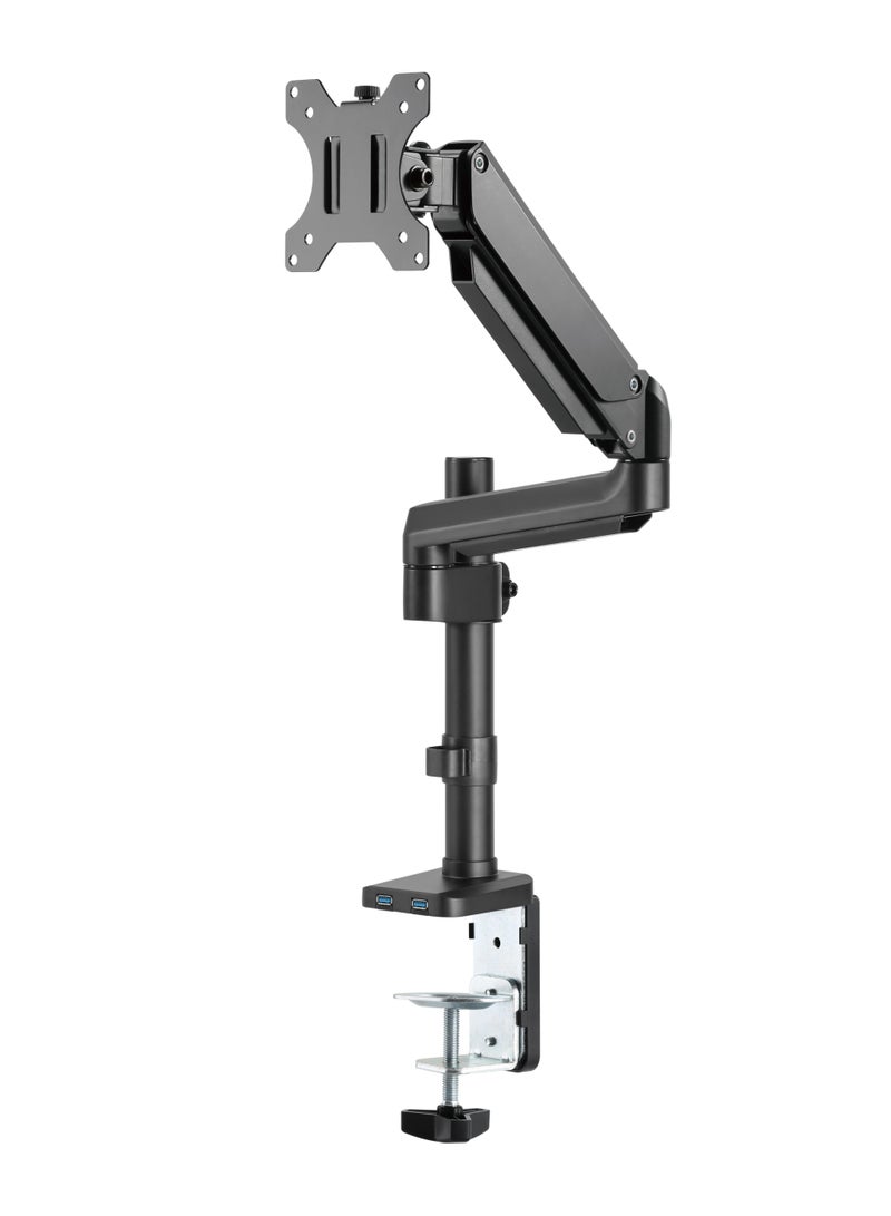 Skill Tech Skilltech SHT26 C012UP Gas Spring Single Monitor Arm 17–32", 1.5–8kg Load, USB 3.0 Ports, Full Motion Tilt/Swivel/Rotation, Max VESA 100×100, Clamp & Grommet Installation – Matte Black - Image 4