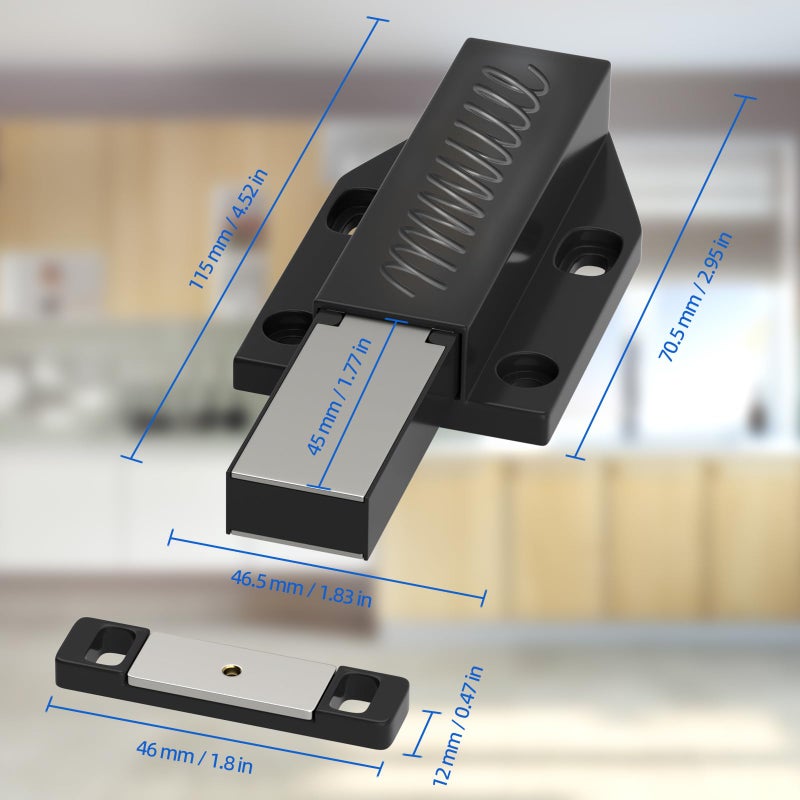 Jiayi Touch Latch Jiayi Heavy Duty Push Open Cabinet Hardware Magnetic Push Spring Latch for Large Door Release Latch Pop up Hidden Door Catch Cabinet Magnets Push Close for Cupboard Drawer (Black, 2 Pack) - Image 4