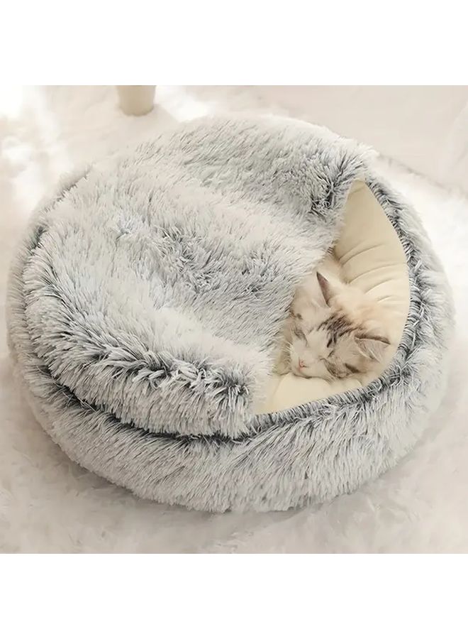 Green Winter Cat Bed With Cover Warm Plush Anti Kick Design Semi Enclosed Machine Washable 40cm - Image 4