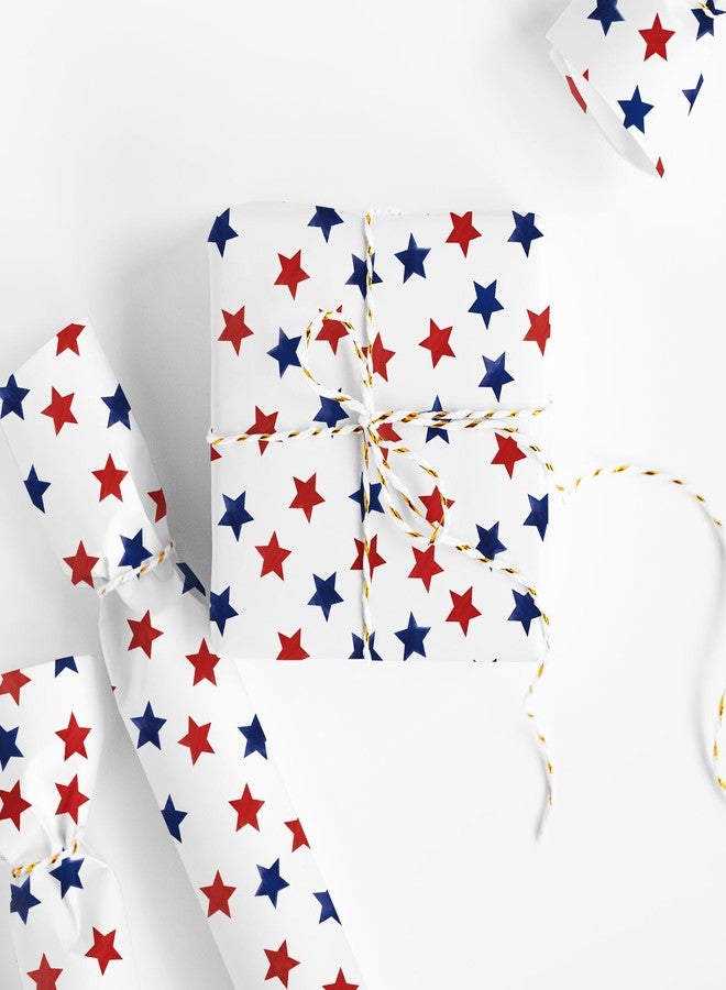 FYSUIMU Patriotic Wrapping Paper -Mini Roll- 17 In x 32.8 Ft Red Blue Stars Gift Wrap Paper for 250th Anniversary 4th of July Independence Day Birthday Holiday Party Wrapping Supplies - Image 2