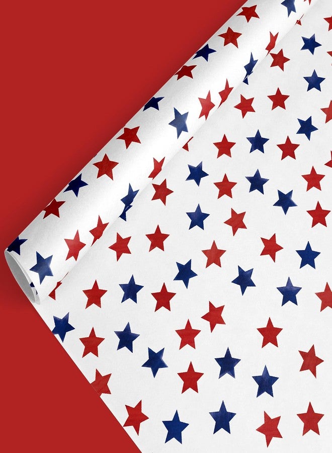 FYSUIMU Patriotic Wrapping Paper -Mini Roll- 17 In x 32.8 Ft Red Blue Stars Gift Wrap Paper for 250th Anniversary 4th of July Independence Day Birthday Holiday Party Wrapping Supplies - Image 1