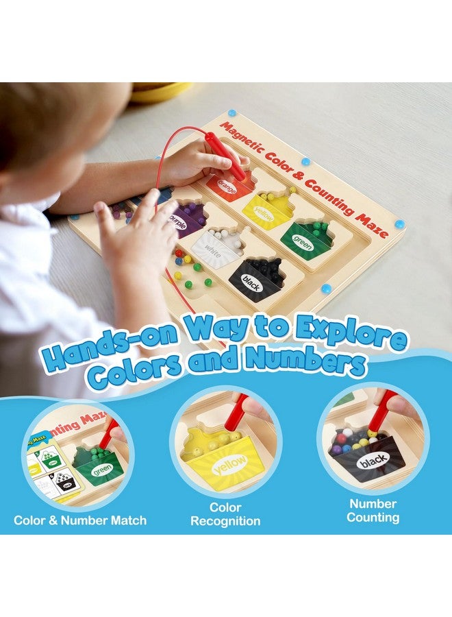 Aizweb Magnetic Color & Number Maze,Montessori Toys Wooden Magnetic Puzzle Board Color Sorting Counting Matching Toy,Toddler Learning Activities Fine Motor Skills Toy for Boy Girl 2 3 4 5 Year Old - Image 2