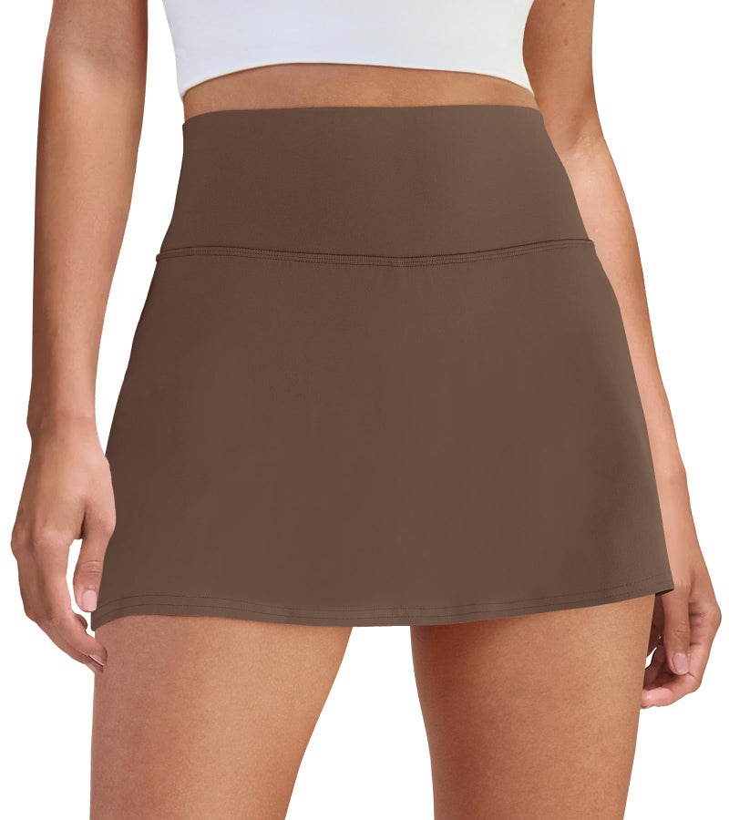 DLOODA Womens Skort Tennis Skirt with Pocket Shorts Mini Golf Skirts High Waisted Athletic Skorts Summer Workout Brown - Image 1