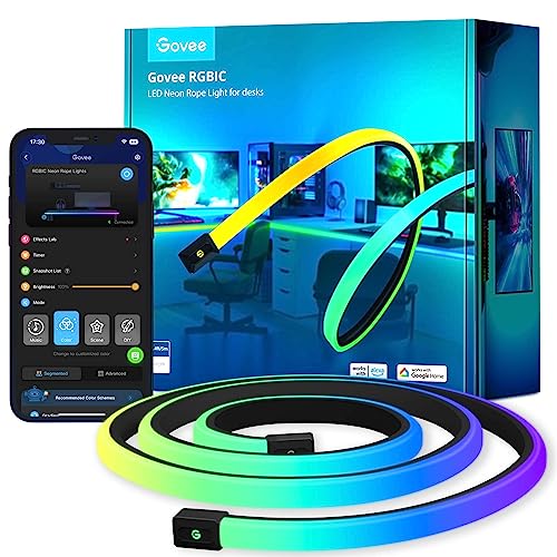 Govee RGBIC Neon Rope Lights for Desks, 16.4ft LED Gaming Desk Lights, Neon LED Strip Lights Syncing with Razer Chroma, Support Cutting, Smart App Control, Music Sync, Adapter (Only 2.4G Wi-Fi) - Image 1
