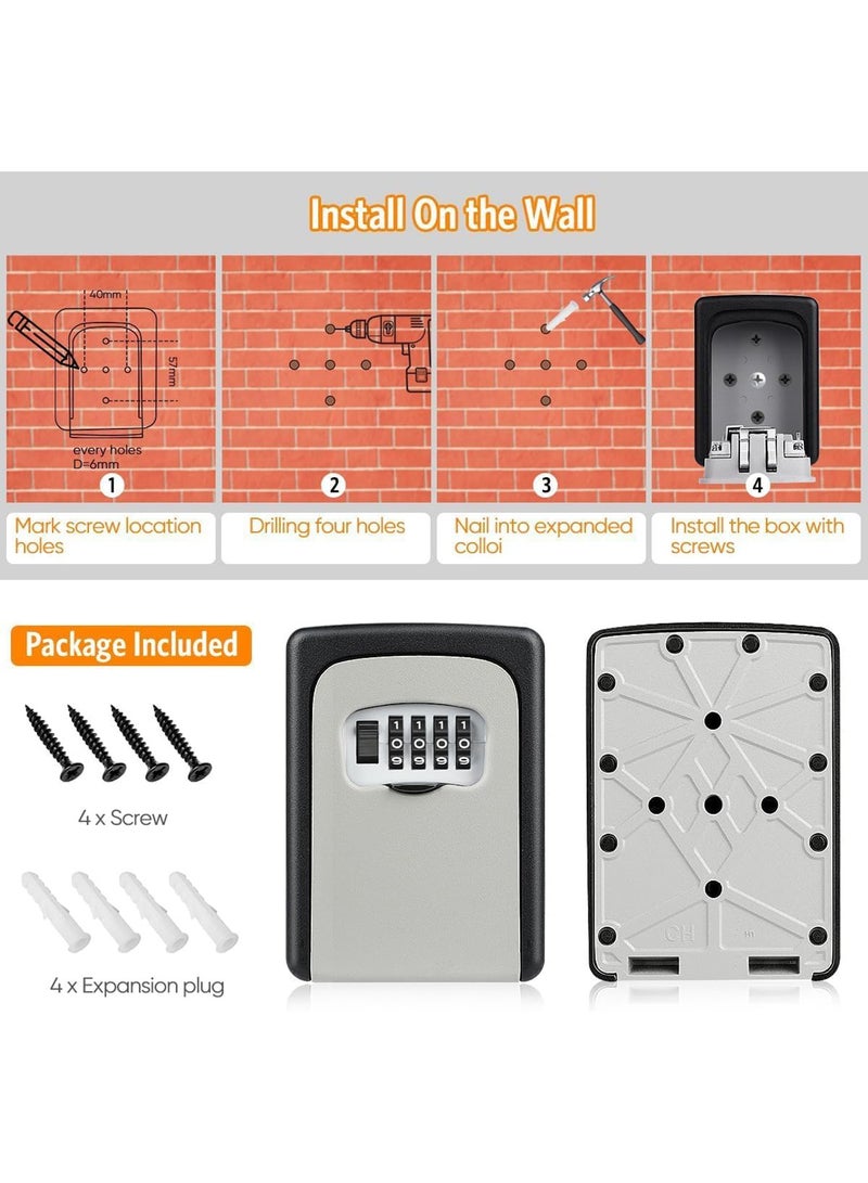 4-Digit Key Lock Box, Outdoor Waterproof Hidden Wall Mounted Key Safe - Key Storage Lock Box for House Black