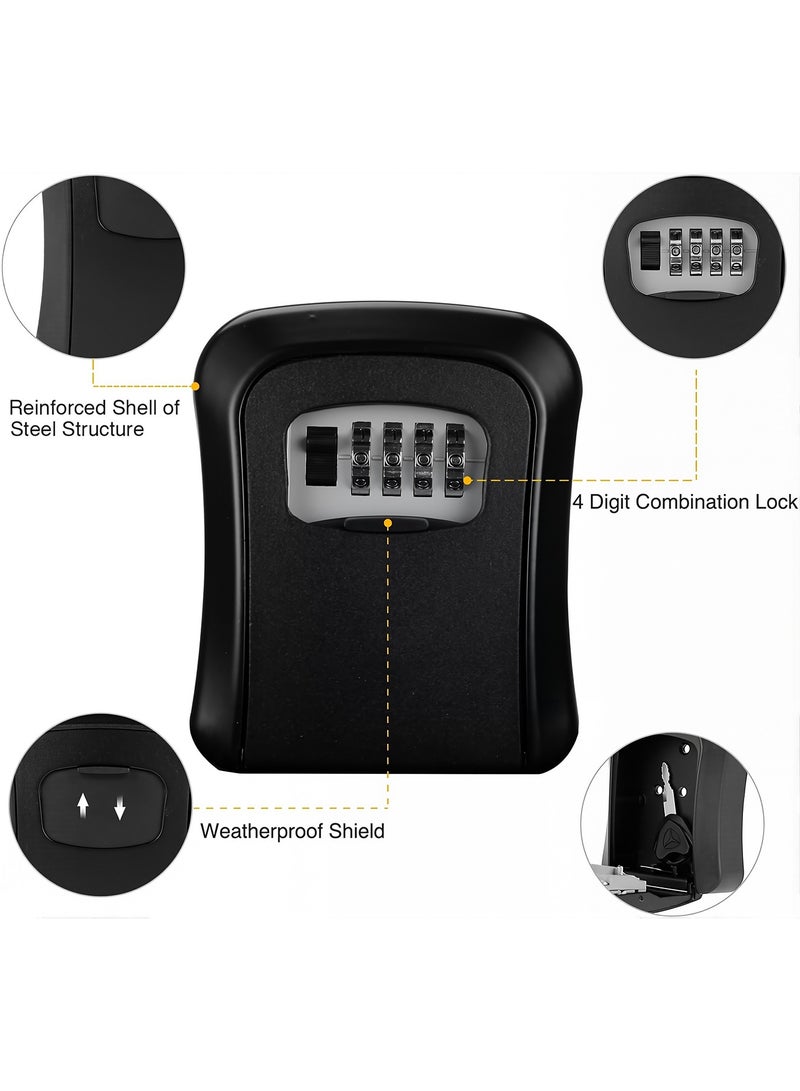 4-Digit Key Lock Box, Outdoor Waterproof Hidden Wall Mounted Key Safe - Key Storage Lock Box for House Black  - Image 4