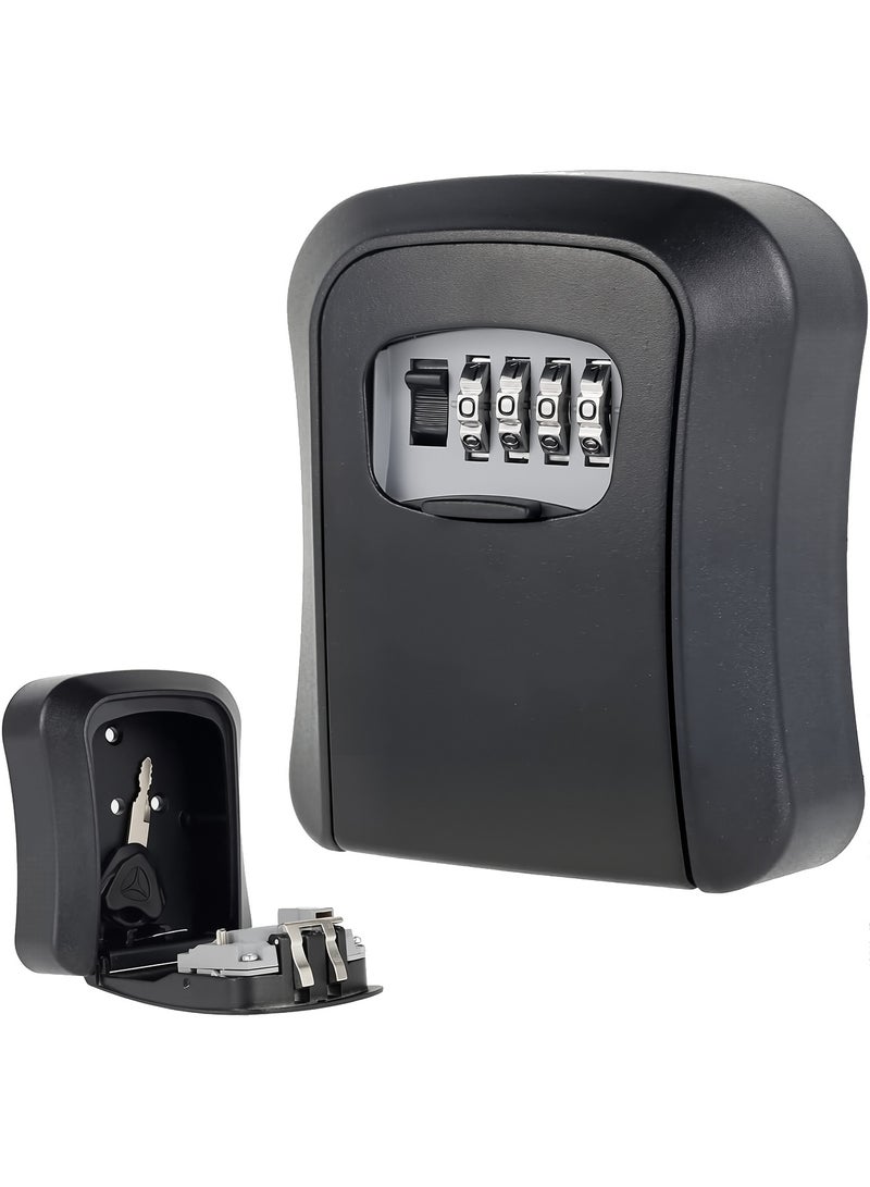 4-Digit Key Lock Box, Outdoor Waterproof Hidden Wall Mounted Key Safe - Key Storage Lock Box for House Black  - Image 1
