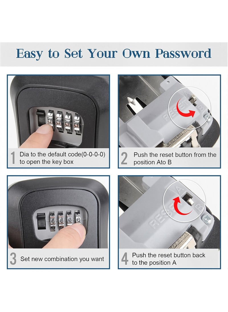 4-Digit Key Lock Box, Outdoor Waterproof Hidden Wall Mounted Key Safe - Key Storage Lock Box for House Black  - Image 5