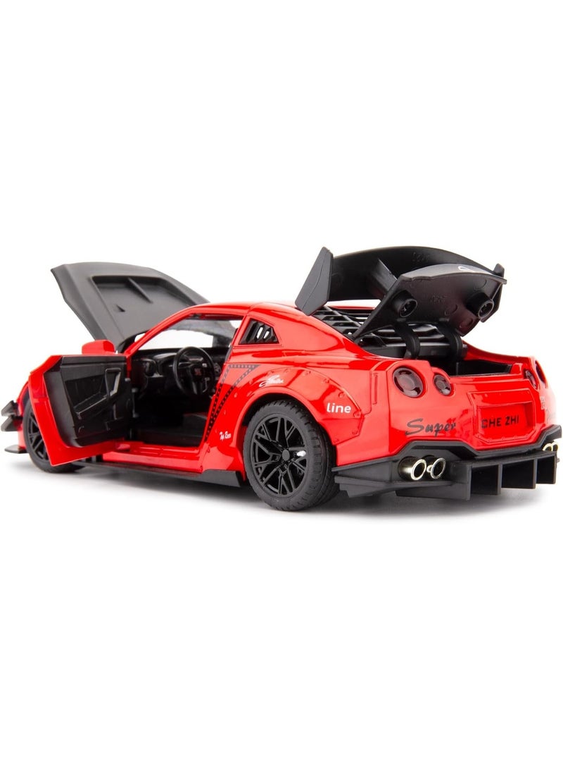 1/24 Scale Nissan GTR Model Car Toy, Zinc Alloy Pull Back with Sound & Light, Red - Image 5