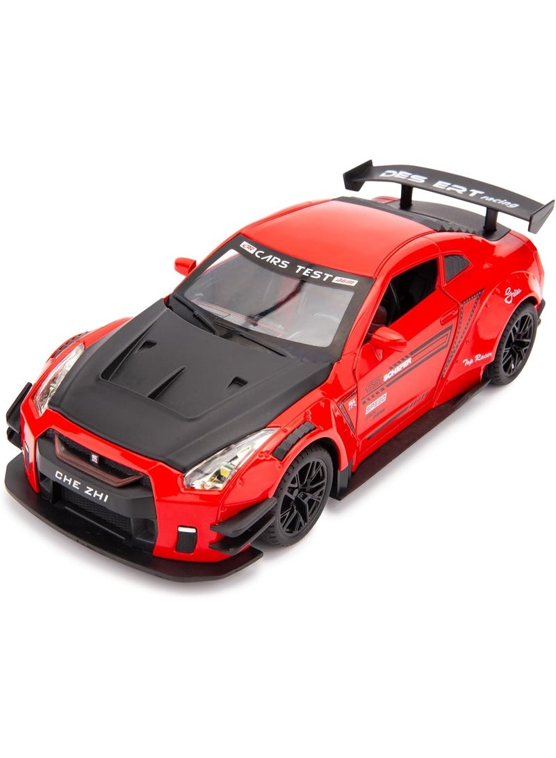 1/24 Scale Nissan GTR Model Car Toy, Zinc Alloy Pull Back with Sound & Light, Red - Image 1