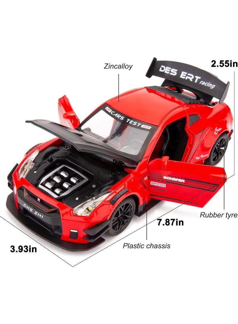 1/24 Scale Nissan GTR Model Car Toy, Zinc Alloy Pull Back with Sound & Light, Red - Image 2