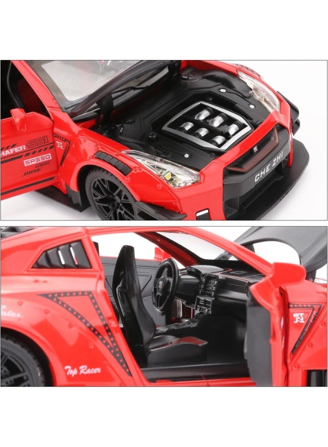1/24 Scale Nissan GTR Model Car Toy, Zinc Alloy Pull Back with Sound & Light, Red - Image 3