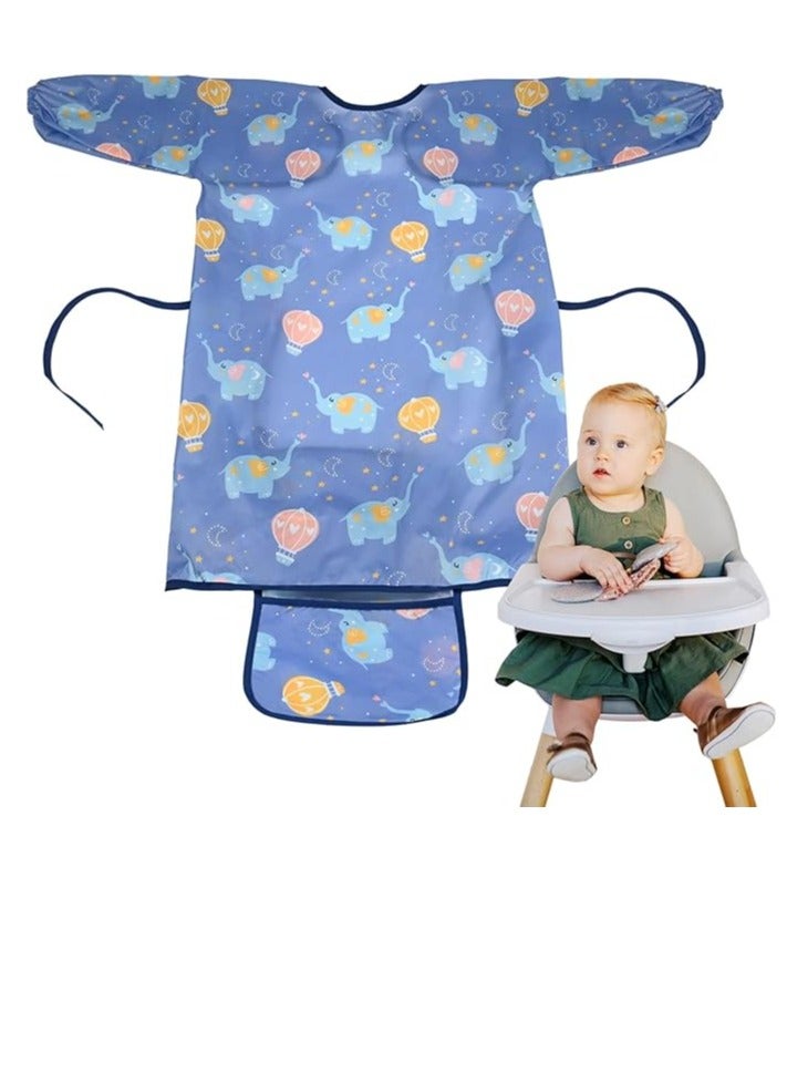 BIGTHREE Baby Weaning Bib, Waterproof Anti Dirty Baby Feeding Bibs, Long Sleeves Weaning Bibs for Eating, Attaches Fully Cover to Baby Highchair, Easy to Clean - Image 1