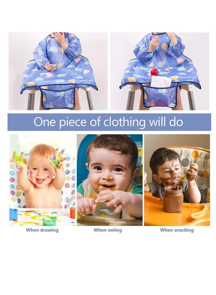 BIGTHREE Baby Weaning Bib, Waterproof Anti Dirty Baby Feeding Bibs, Long Sleeves Weaning Bibs for Eating, Attaches Fully Cover to Baby Highchair, Easy to Clean - Image 2
