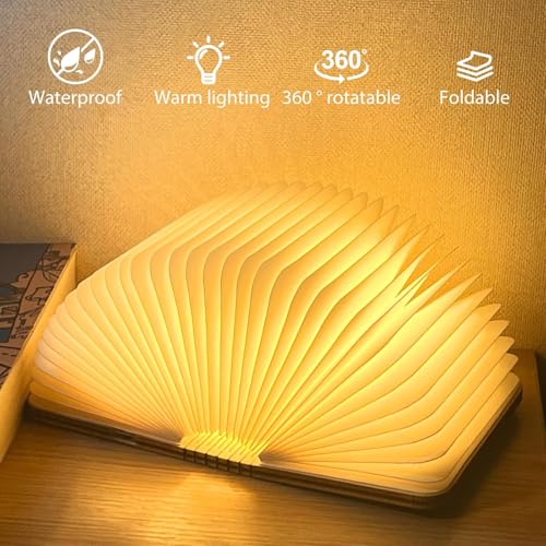 XERGY USB Rechargeable Wooden LED Book Lamp with 3 Color Modes, Foldable 360° Design, 1000mAh Battery - Mood Lighting, Night Light, Table & Bedside Decorative Lamp Unique Gifts for Book Lovers - Image 4