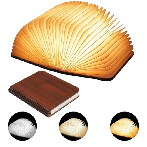 XERGY USB Rechargeable Wooden LED Book Lamp with 3 Color Modes, Foldable 360° Design, 1000mAh Battery - Mood Lighting, Night Light, Table & Bedside Decorative Lamp Unique Gifts for Book Lovers - Image 1