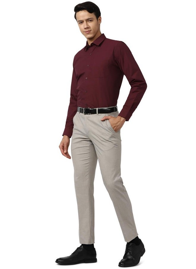 Peter England Peter England Men's Solid Slim Fit Shirt (PESFOSLPM99467_Dark Maroon 39)  - Image 5