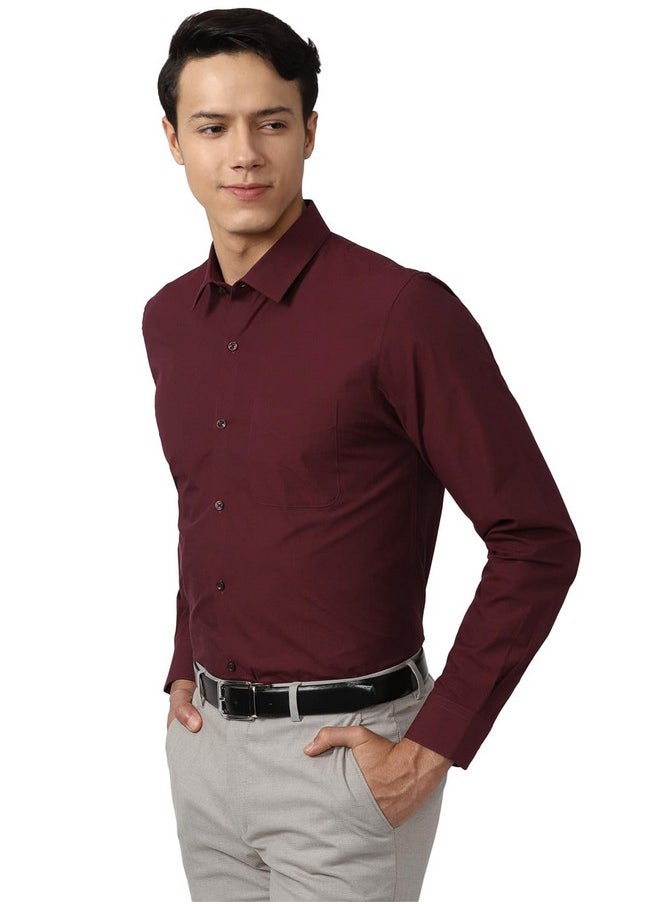 Peter England Peter England Men's Solid Slim Fit Shirt (PESFOSLPM99467_Dark Maroon 39)  - Image 2