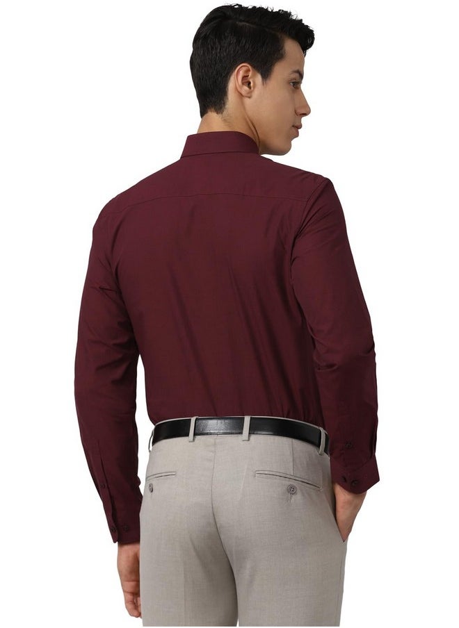 Peter England Peter England Men's Solid Slim Fit Shirt (PESFOSLPM99467_Dark Maroon 39)  - Image 3