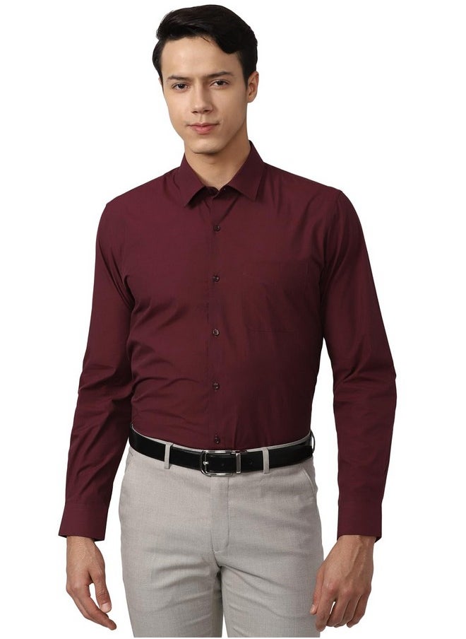 Peter England Peter England Men's Solid Slim Fit Shirt (PESFOSLPM99467_Dark Maroon 39)  - Image 1