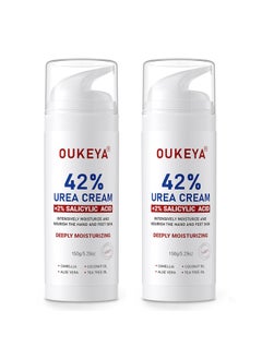 OUKEYA Urea Cream 42% plus Salicylic Acid 2% Intensive Repair Treatment for Cracked Skin on Hands, Heels, Elbows, and Lips - Relief for Dry Feet - Enhanced Pump Dispenser Packaging 2 Pack 