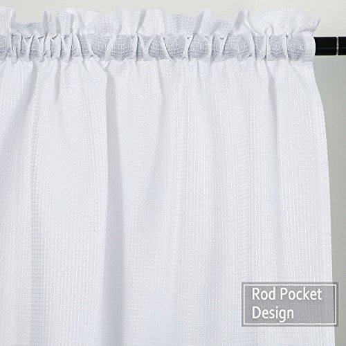 NANAN Tier Curtains,Waffle Weave Textured Short Curtains for Bathroom Waterproof Window Covering Kitchen Cafe Curtains - 30" x 36", White, Set of 2 - Image 3