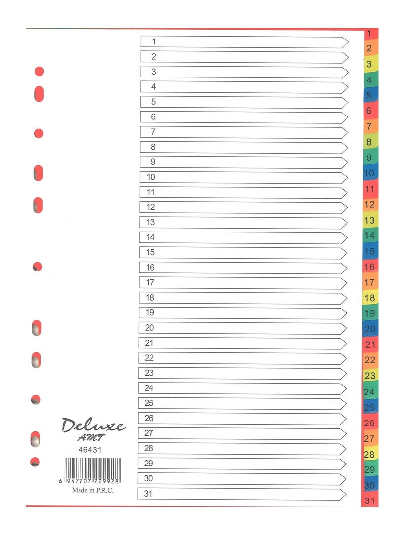 Deluxe Amt - 5-Pack 31 Tab Plastic Divider Multicolour - Image 1
