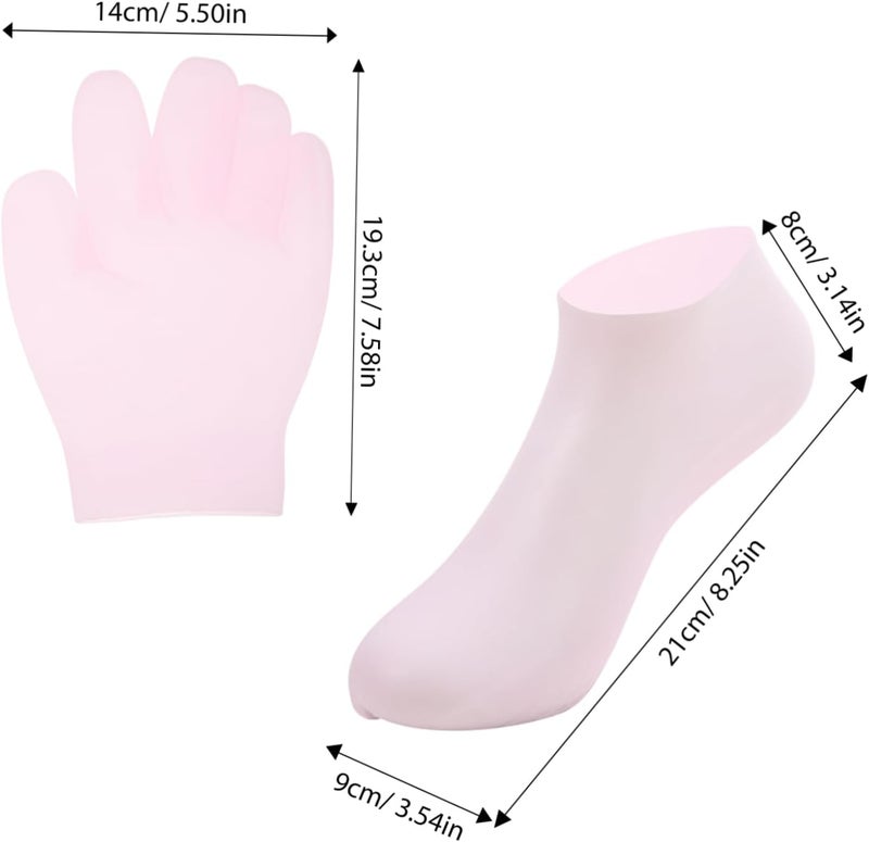 2Pairs Gel Moisturizing Gloves and Socks Hand and Foot Care Overnight Hydration Soft and Stretchy Nonslip Design Pink - Image 2
