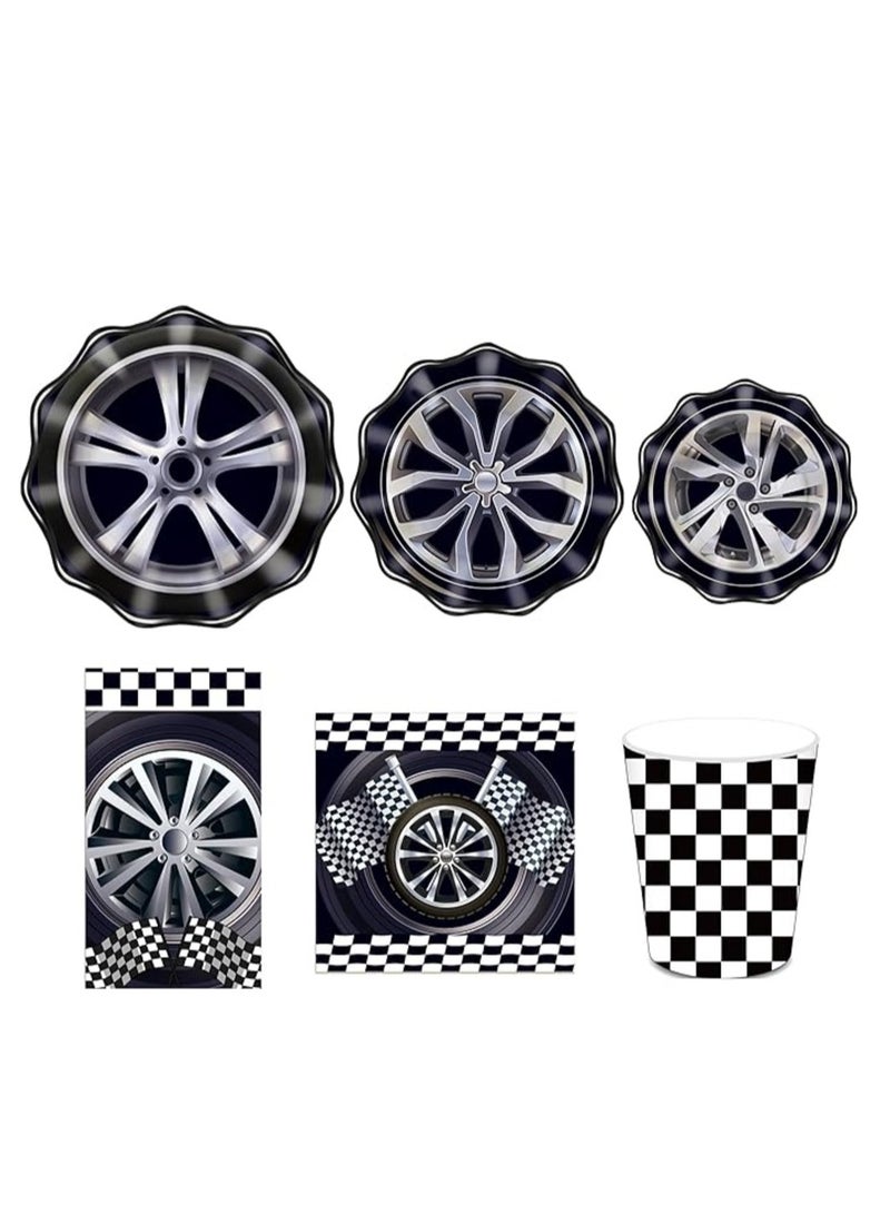 ThePartyPopper Racing Car Theme Tableware Set: 72-piece Race Car Party Supplies set - Image 1