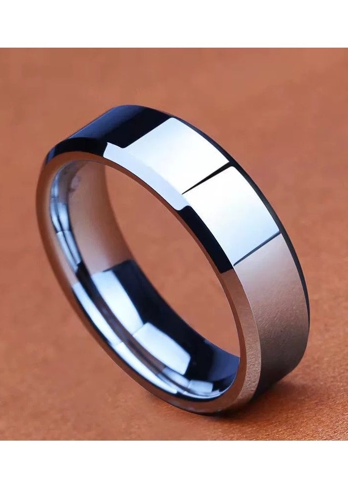 ROMAD Premium Titanium Steel Ring – Beveled Edge, High-Polish Stainless Steel Mirror Finish Band （White） 