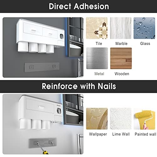 iHave iHave Toothbrush Holders for Bathrooms, 4 Cups Toothbrush Holder Wall Mounted with Toothpaste Dispenser - Large Capacity Tray, 2 Cosmetic Drawer - Bathroom Organizer & Bathroom Accessories Set  - Image 5