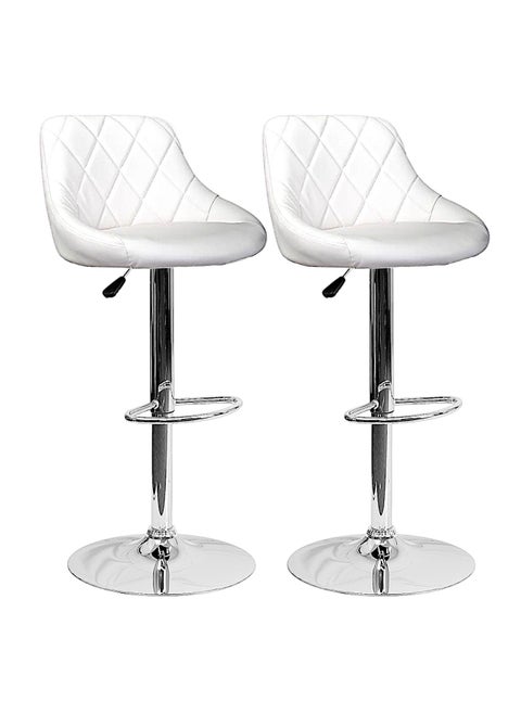 SBF Height Adjustable Bar Stools | Set of 2 PU Leather Swivel Chairs with Backrest and Footrest | Hydraulic Chrome Base for Kitchen & Dining, White