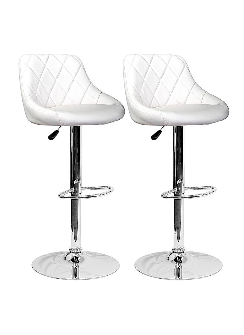 Sabir & Bros Furniture LLC SBF Height Adjustable Bar Stools | Set of 2 PU Leather Swivel Chairs with Backrest and Footrest | Hydraulic Chrome Base for Kitchen & Dining, White  - Image 1