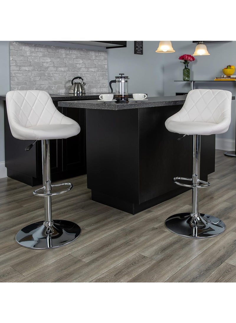 Sabir & Bros Furniture LLC SBF Height Adjustable Bar Stools | Set of 2 PU Leather Swivel Chairs with Backrest and Footrest | Hydraulic Chrome Base for Kitchen & Dining, White  - Image 2