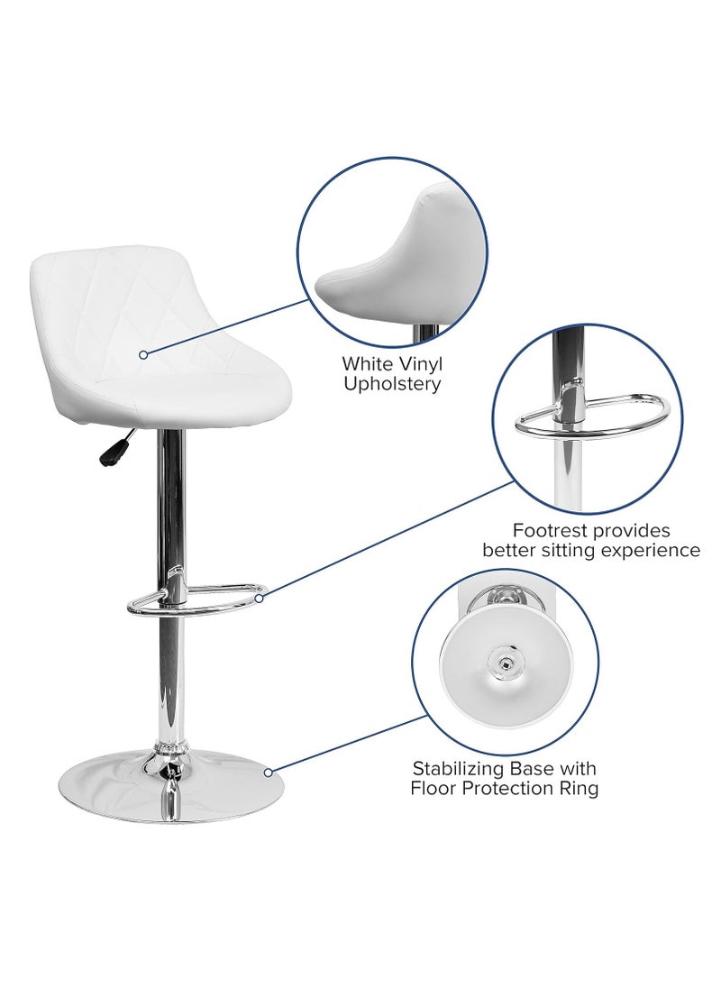 Sabir & Bros Furniture LLC SBF Height Adjustable Bar Stools | Set of 2 PU Leather Swivel Chairs with Backrest and Footrest | Hydraulic Chrome Base for Kitchen & Dining, White  - Image 3