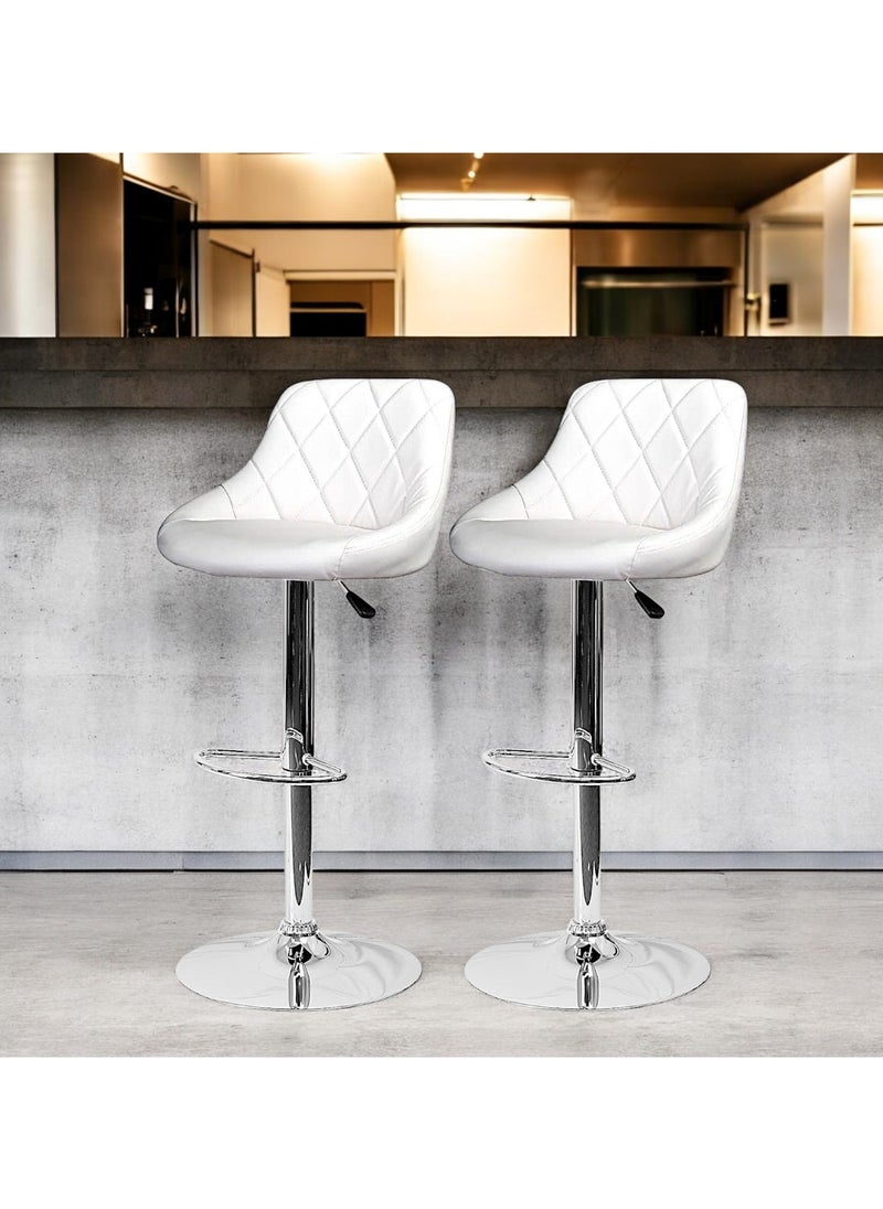 SBF Height Adjustable Bar Stools | Set of 2 PU Leather Swivel Chairs with Backrest and Footrest | Hydraulic Chrome Base for Kitchen & Dining, White