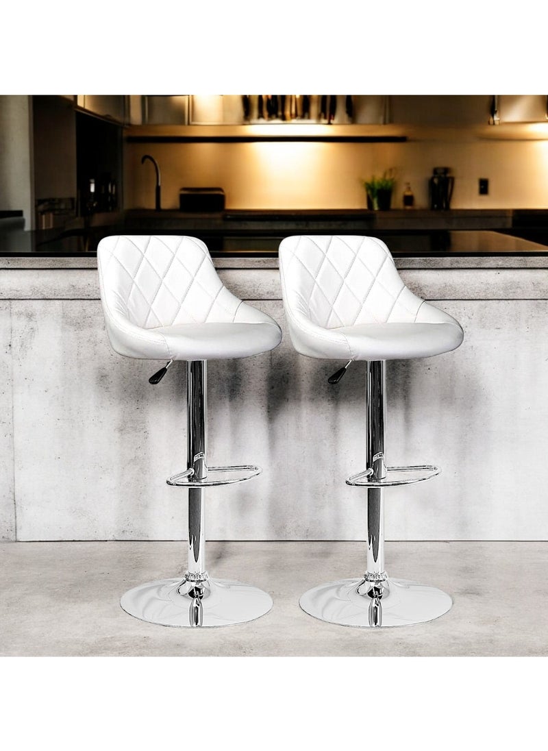 SBF Height Adjustable Bar Stools | Set of 2 PU Leather Swivel Chairs with Backrest and Footrest | Hydraulic Chrome Base for Kitchen & Dining, White