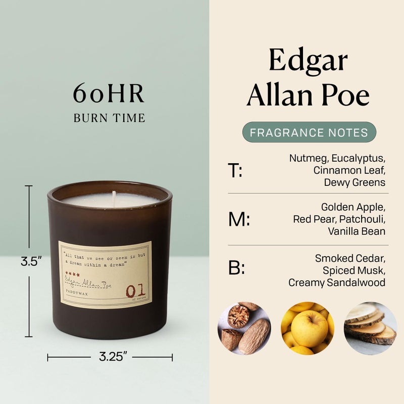 Paddywax Scented Candles Library Edgar Allan Poe Luxury Artisan Candle, 6.5-Ounce, Cardamom, Absinthe & Sandalwood - Image 3
