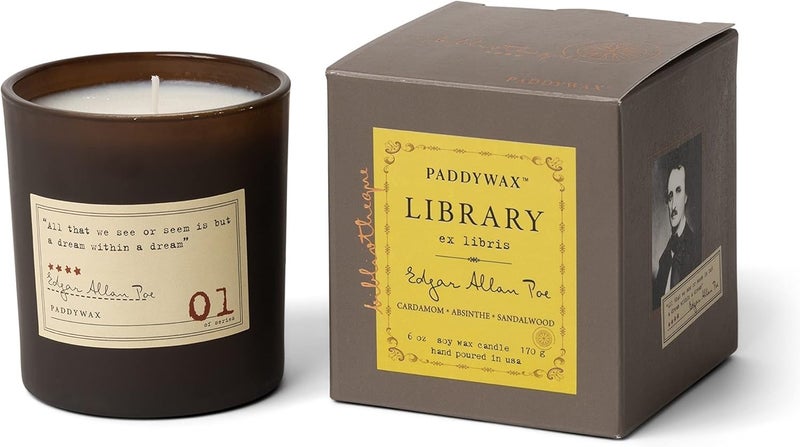 Paddywax Scented Candles Library Edgar Allan Poe Luxury Artisan Candle, 6.5-Ounce, Cardamom, Absinthe & Sandalwood - Image 1