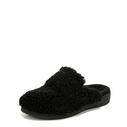 Vionic Women’s Gemma Mule Slipper - Comfortable Spa House Slippers That Include Three-Zone Comfort with Orthotic Insole Arch Support, Soft House Shoes for Ladies - Black Flannel, 8 Medium - Image 1