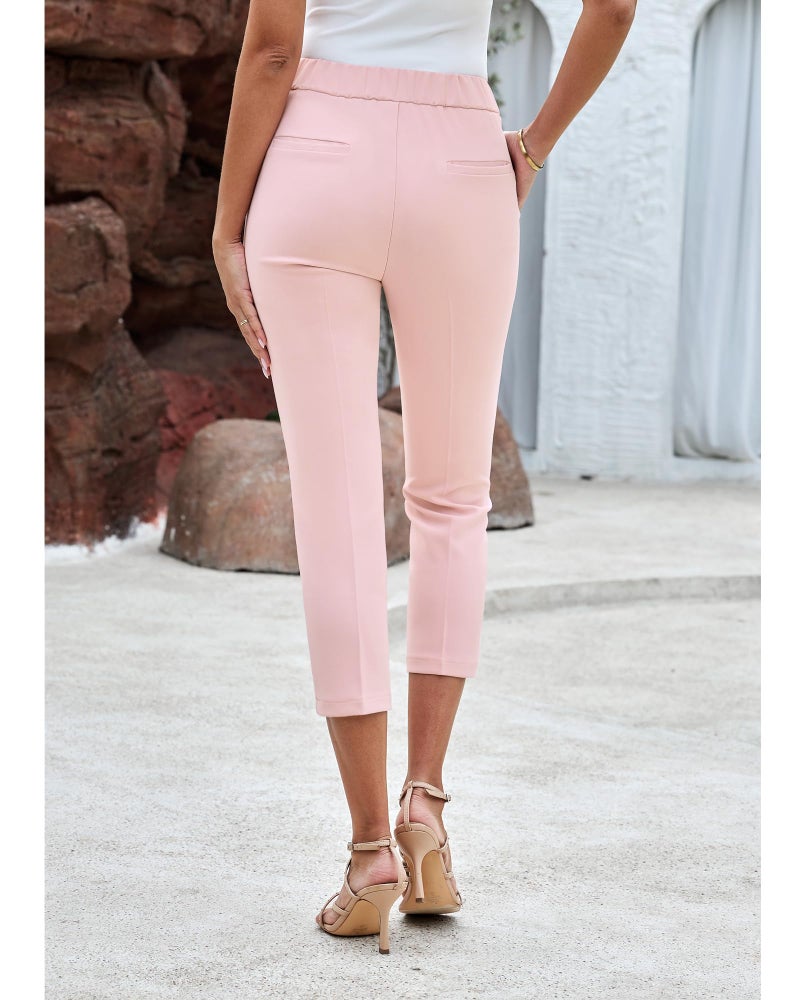 GRAPENT Women's Business Casual Skinny Dress Capri Pants with Pockets - Light Pink, Size 12/14 - Image 2
