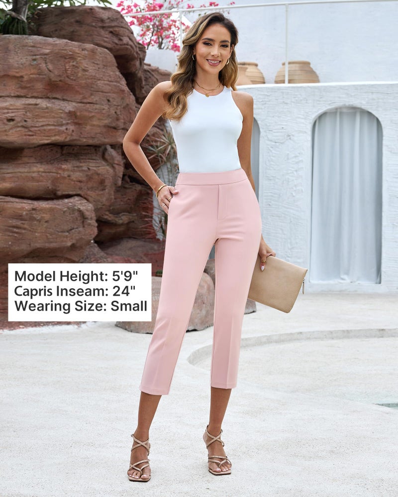 GRAPENT Women's Business Casual Skinny Dress Capri Pants with Pockets - Light Pink, Size 12/14 - Image 4