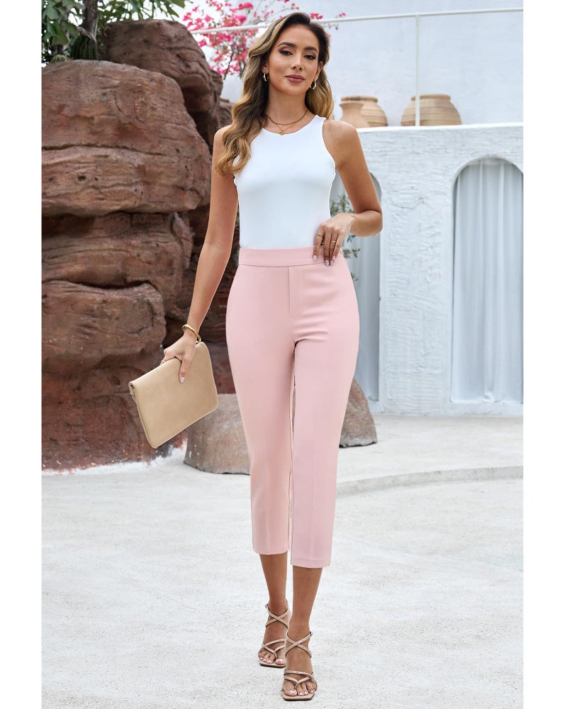 GRAPENT Women's Business Casual Skinny Dress Capri Pants with Pockets - Light Pink, Size 12/14 - Image 5