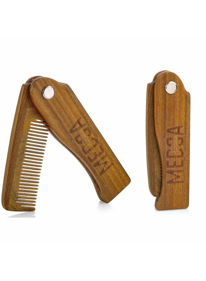 MEDca Folding Wooden Comb - 2-Pack, Solid Sandalwood Construction - Fine Tooth Pocket Sized Beard, Mustache, Head Hair Brush Combs for Men for All Hair Types - Travel, Styling & Detangler - Image 1