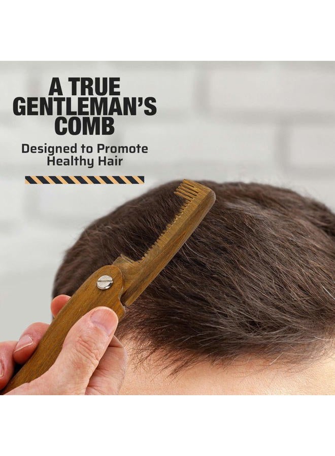 MEDca Folding Wooden Comb - 2-Pack, Solid Sandalwood Construction - Fine Tooth Pocket Sized Beard, Mustache, Head Hair Brush Combs for Men for All Hair Types - Travel, Styling & Detangler - Image 2