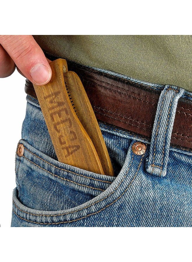 MEDca Folding Wooden Comb - 2-Pack, Solid Sandalwood Construction - Fine Tooth Pocket Sized Beard, Mustache, Head Hair Brush Combs for Men for All Hair Types - Travel, Styling & Detangler - Image 5